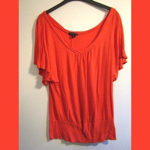 TwentyOne Coral Orange Off Shoulder Flutter Sleeve Dolman Top Made in USA, M